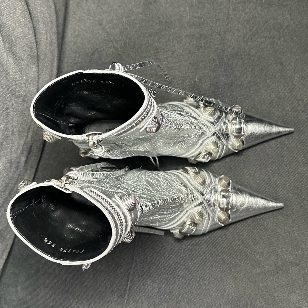 NWOB Balenciaga Le Cagole 90mm Metallic Silver Ankle Boots Size 36.5 IT 6.5 US - Picture 15 of 16